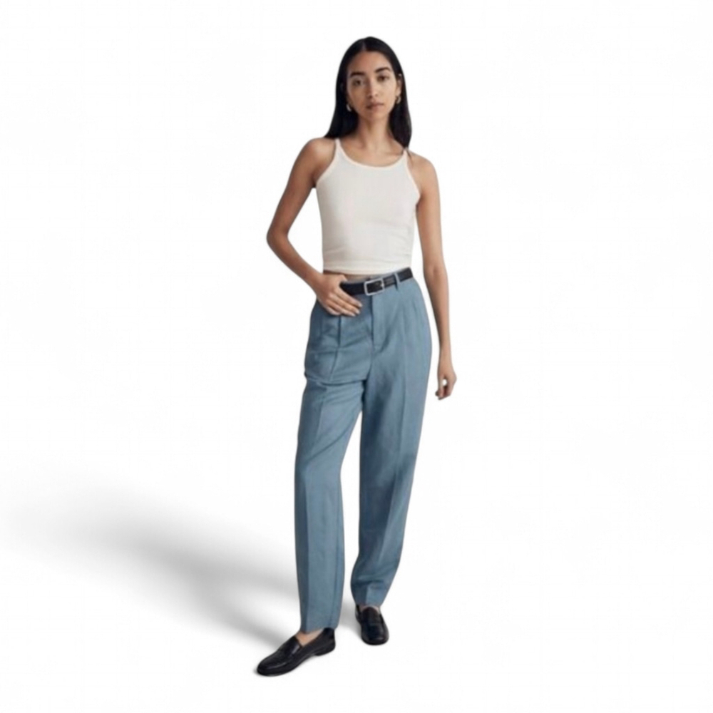 Madewell Pleated Linen Blend High Waist Tailored Tapered Pant Sz 8 in Ocean - Picture 2 of 13